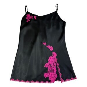 Victoria's Secret Womens L Slip Dress Black Pink Lace Y2K Coquette Vintage 2003